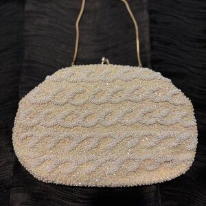 VTG Elegant Cream Beaded Evening Bag Handmade